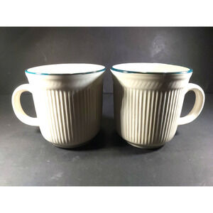 Gibson Coffee Cup Mug White Teal Green Roman Design